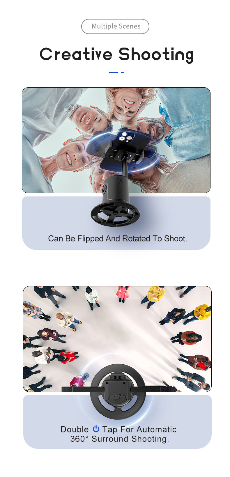 Compact 360° Auto Face Tracking Tripod & Selfie Stick - USB Rechargeable, Fast & Accurate for Vlogging, Live Streaming | Portable Smartphone Holder with Powerful Motor, Rotation, and App Control