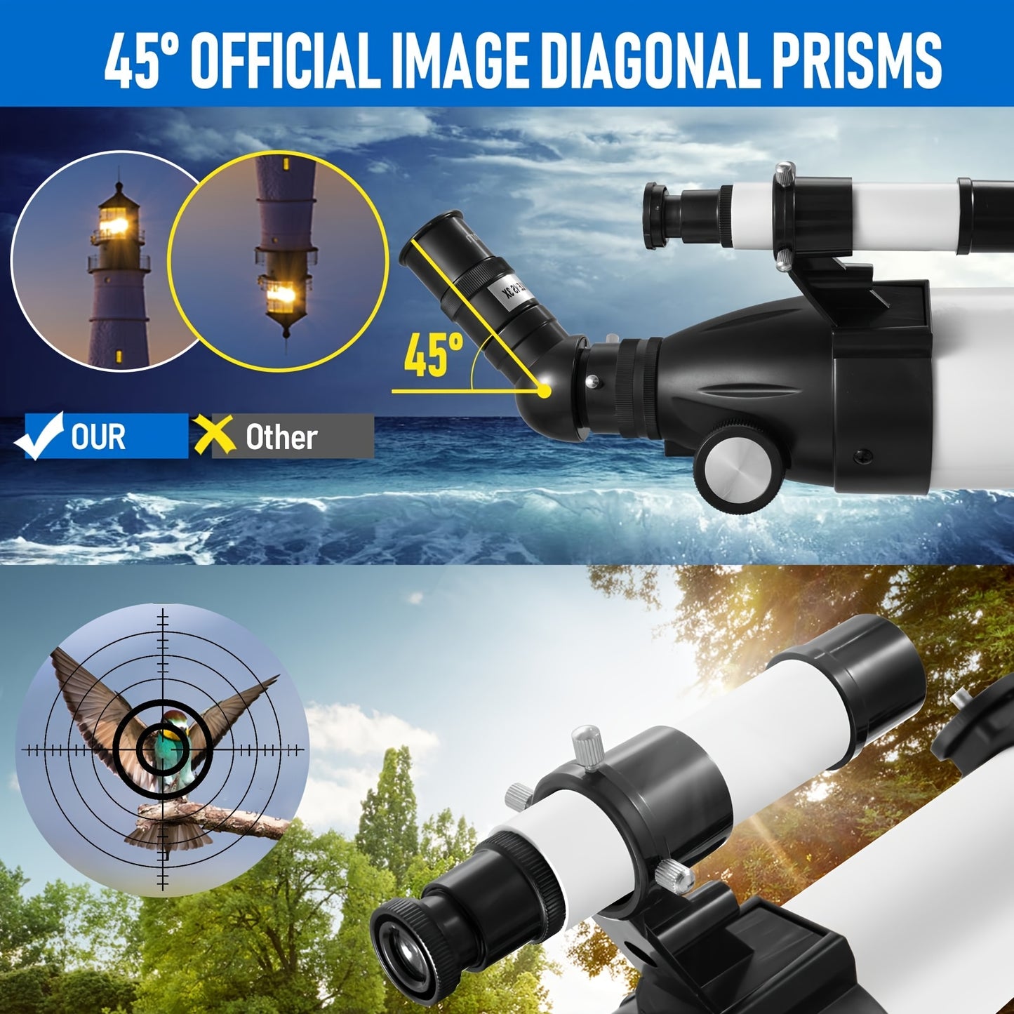 Telescópio astronómico profissional de 90 mm, lente objetiva de 90 mm, distância focal de 800 mm, ampliação de 675x para observação da Lua, aves e planetas - Ideal para presente de Natal e aniversário.