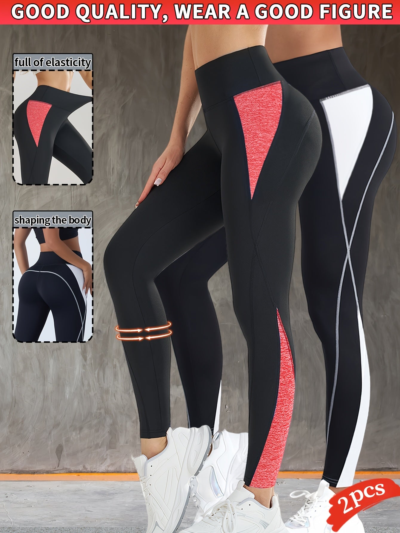 2pcs Women's Fashion Yoga Pants, Fitness Outdoor Sports Leggings, Tummy Control Butt Lifting Tight Pants, Comfortable Breathable Sweat-Absorbing Long Pants
