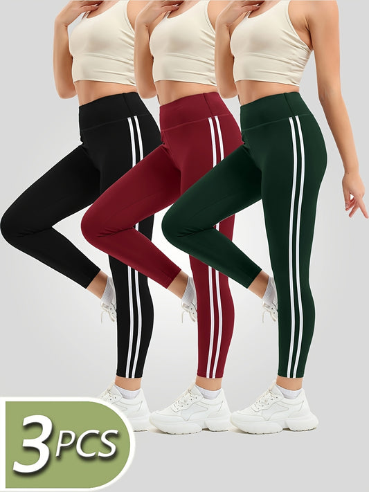 3pcs Women'S High-Waisted Butt-Lifting Stretchy Yoga Pants - Breathable, All-Season Workout Leggings for Fitness, Running & Yoga, Stretchy & Tummy Control Design, Black, Green, Maroon, High Waisted Leggings