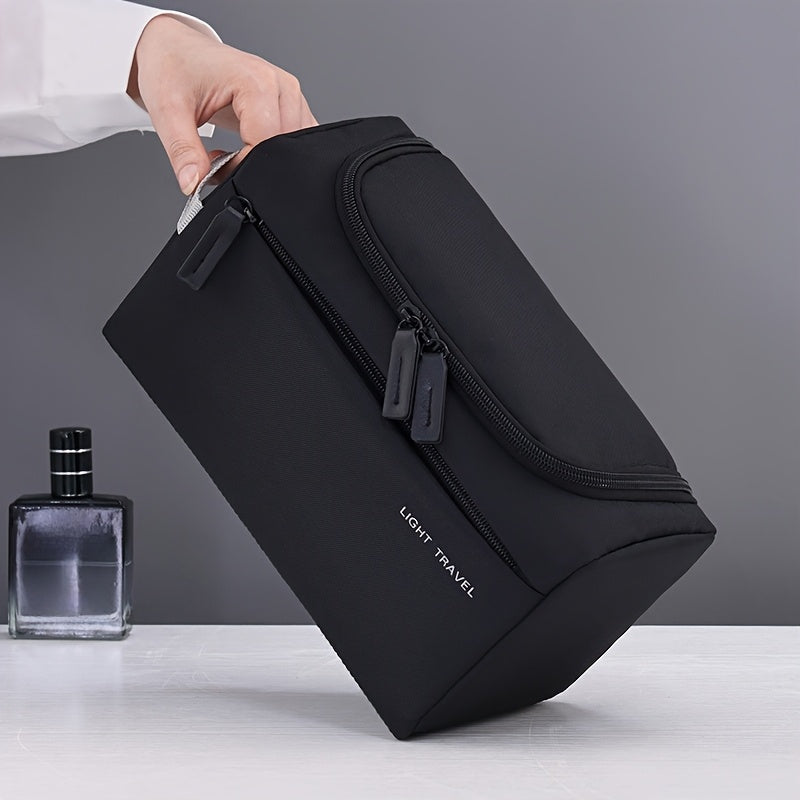 1pc Large Capacity Oxford Cloth Makeup Bag - Multi-Compartment Travel Organizer with Durable Black & Navy Blue Design, Portable Handheld Storage for Cosmetics, Toiletries & Accessories, Cosmetic Storage Organizer, Secure Zipp