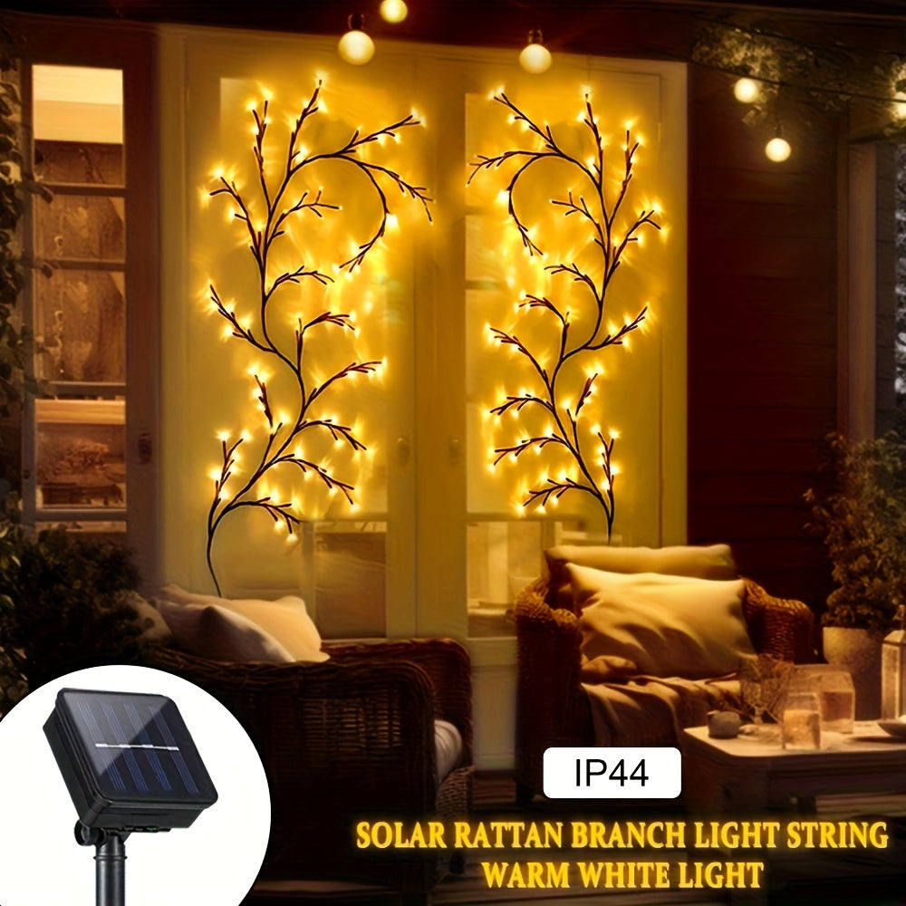 1pc Solar Rattan Branch String Lights, 72/96 LEDs Warm White,, 8 Modes, Decorative Indoor Outdoor Willow Tree Lighting, Perfect for Gazebo, Garden, Festive Party, Cafe, Balcony Decor
