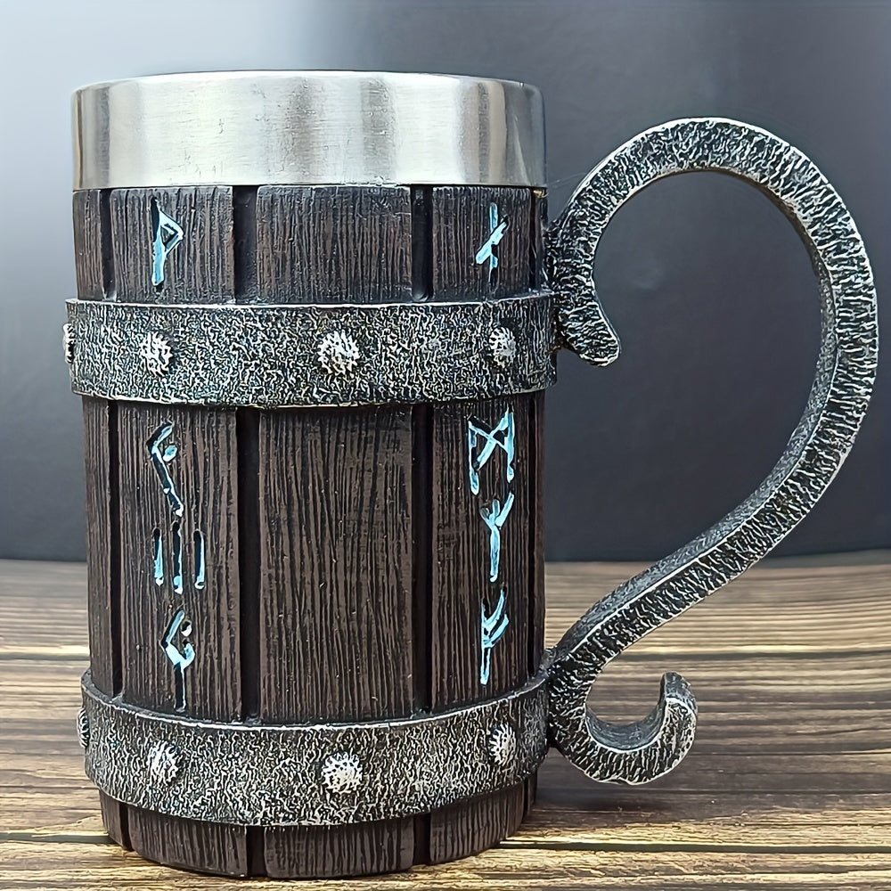 1pc Creative Barrel Cup, 20oz Stainless Steel Mug, Reusable Multipurpose Coffee Mug for Men, with Resin Crafted Double-Wall Design, for Juice Beverage Cup - Hand Wash Only