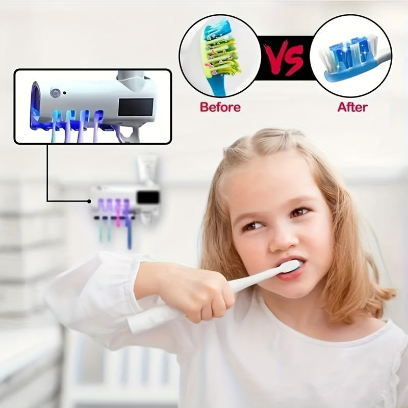 Wireless UV Toothbrush Holder with Automatic Toothpaste Dispenser – Wall-Mounted, USB Rechargeable, No-Drill Installation, Personal Care Kit
