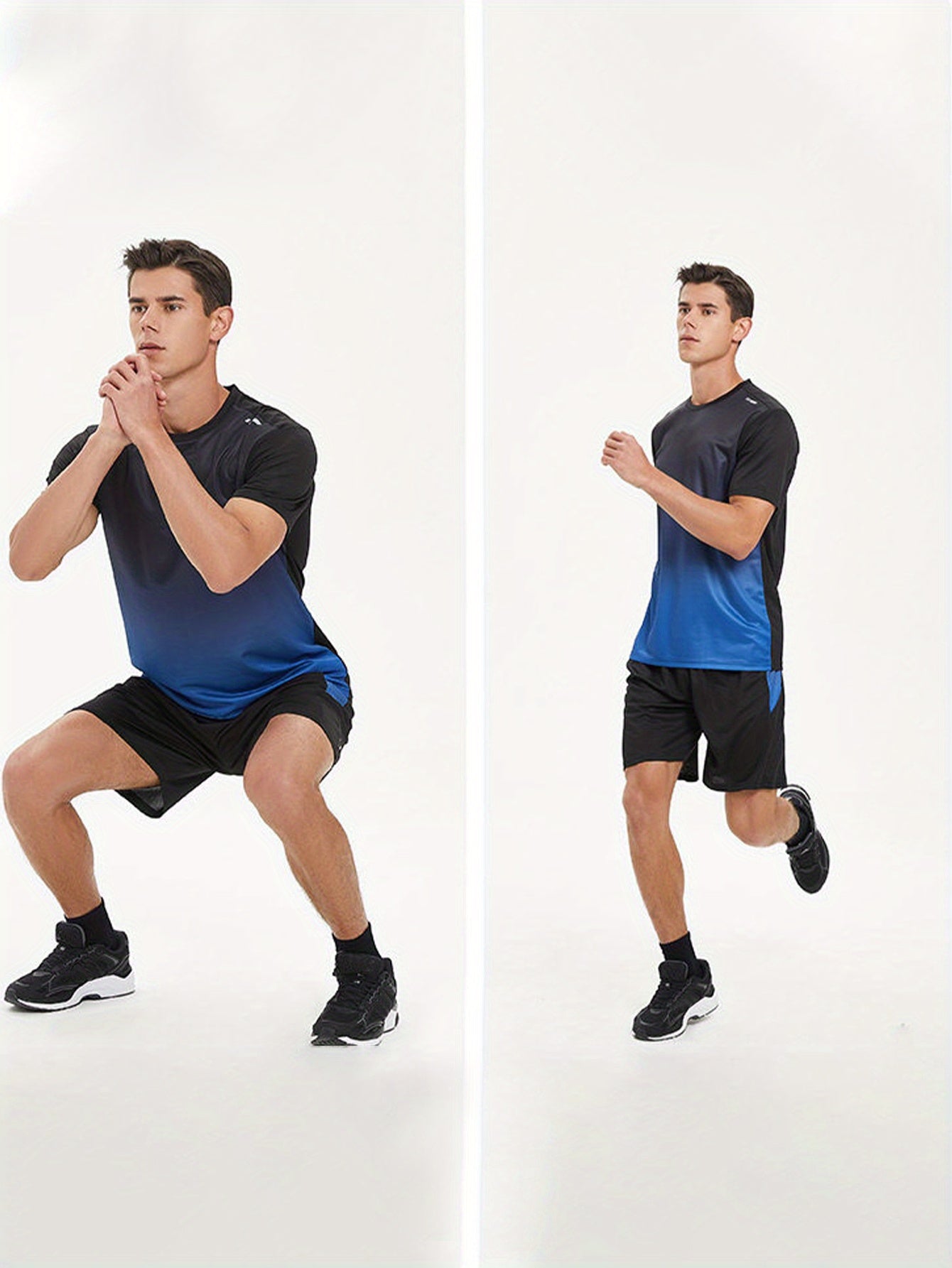 2-piece Men's Summer Basketball Training Running Outfit Set, Gradient Short Sleeve T-shirt & Quick-drying Shorts Set