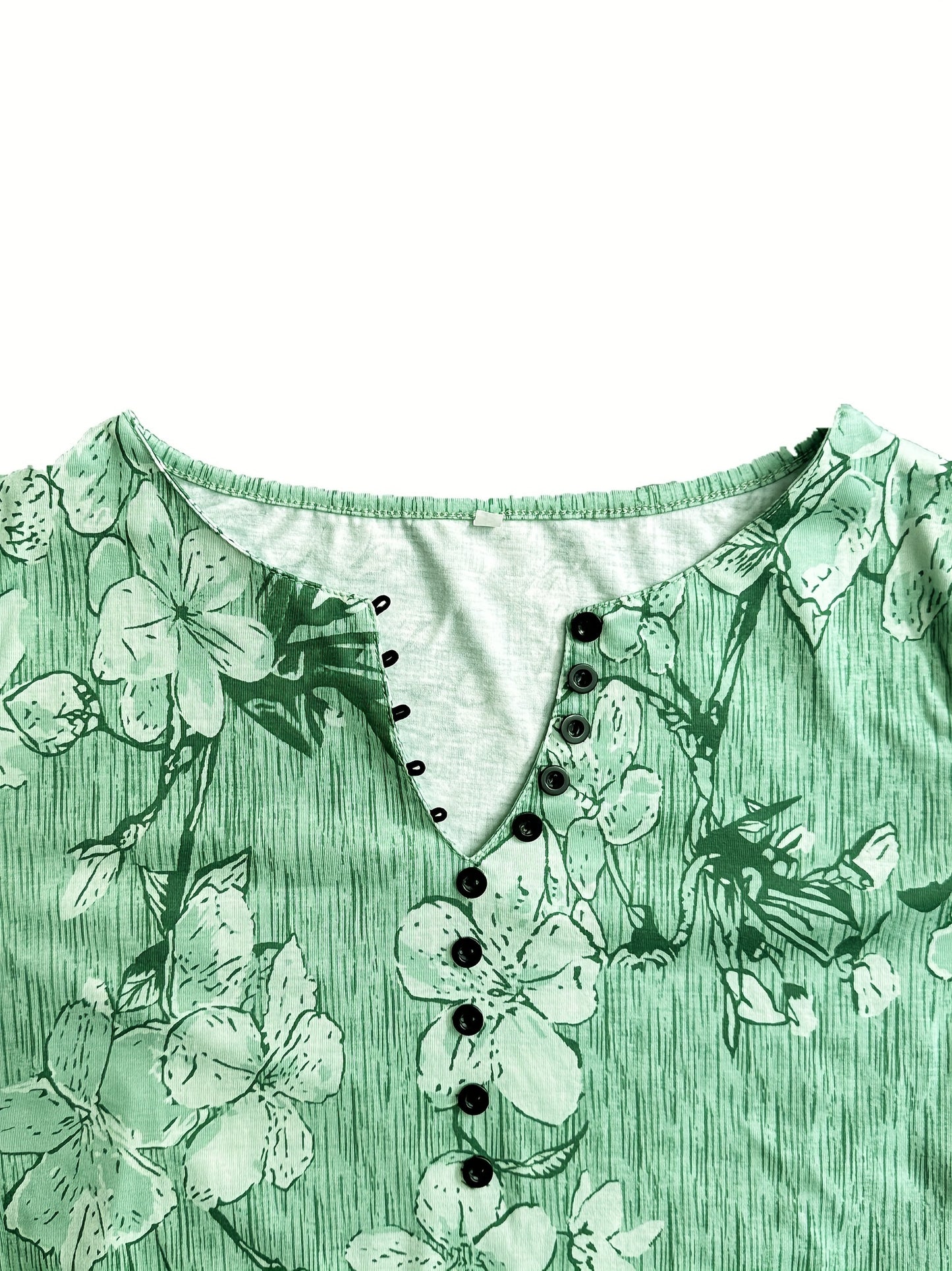 Floral Print Button Front T-shirt, Casual Short Sleeve Summer T-shirt, Women's Clothing