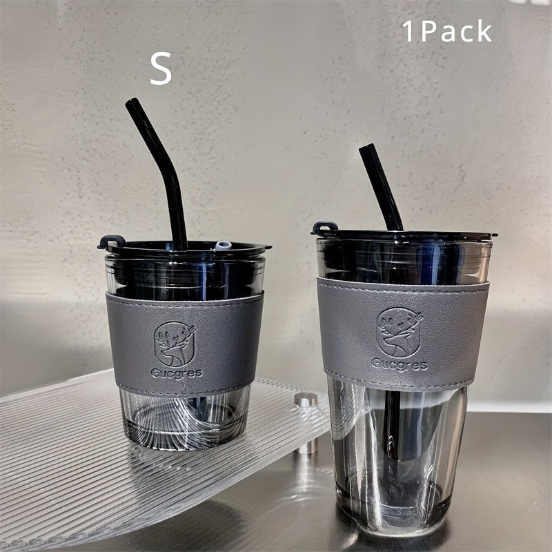 Chic Bamboo-Inspired Glass Coffee Mug with Straw - Large Capacity, Minimalist Design for Coffee & Milk Tea