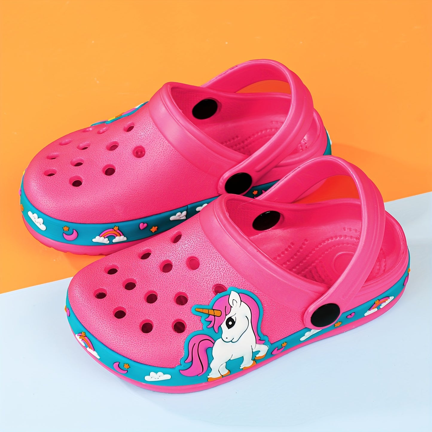 Toddler Girls Cute Cartoon Print Closed Toe Slip On Platform Clogs, Children's Casual Outdoor Anti-skid Hollow Out Sandals Beach Garden Shoes