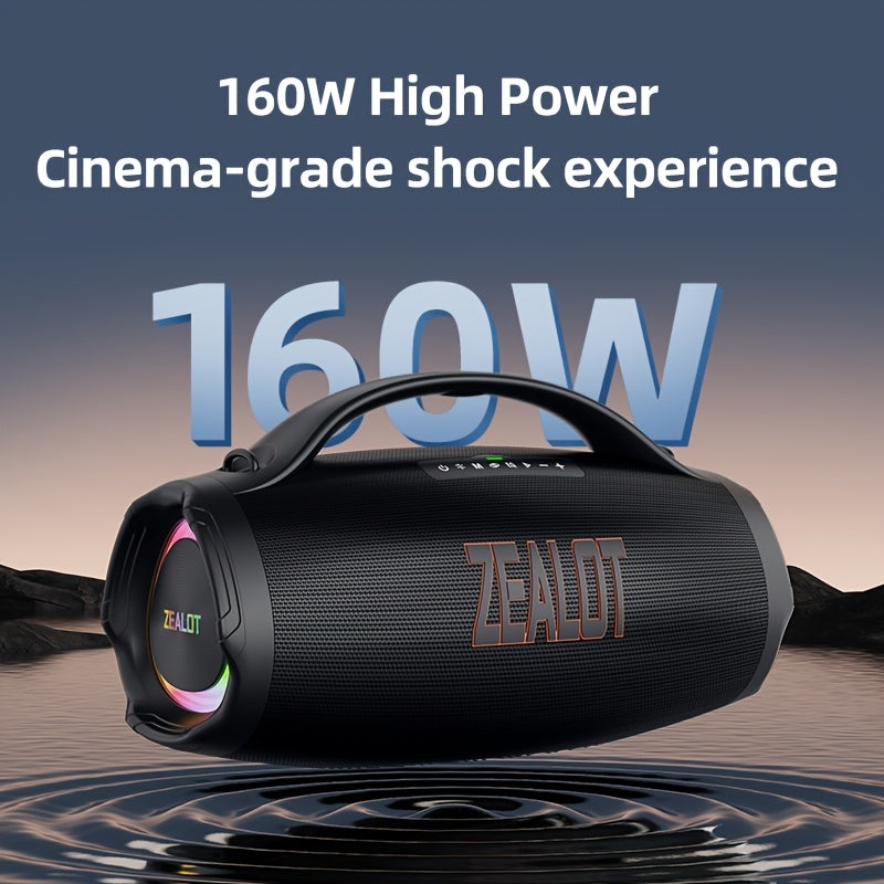 ZEALOT S98 160W Power Amplifier Wireless Speaker, Outdoor Portable, IPX5, with RGB Colorful Lights, 3 Different Sound Experiences with EQ Modes, Up to 8 Hours Playback, Supports Mobile Phones, Tablets, Computers, TV. SD, USB,