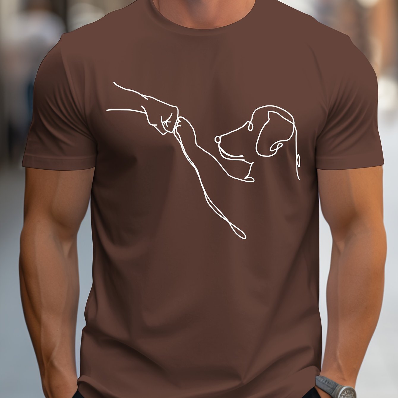 MBDMBD Men's Minimalist Dog Line Art Graphic T-Shirt - Vibrant Yellow with Black dog outline, Lightweight Summer Casual Everyday Tee for Pet Lovers - Machine Washable Apparel, Dog Tshirt, Classic Round Neck, Comfortable Fit