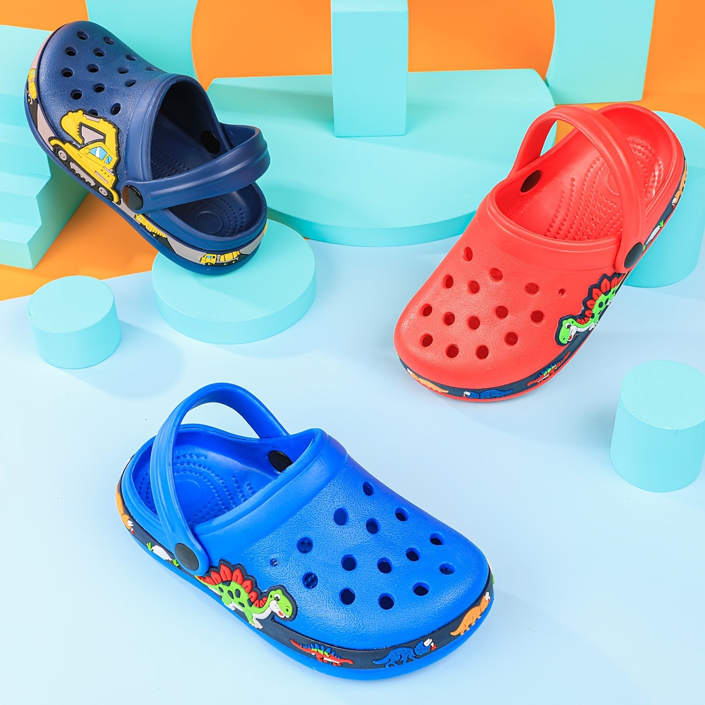 Toddler Girls Cute Cartoon Print Closed Toe Slip On Platform Clogs, Children's Casual Outdoor Anti-skid Hollow Out Sandals Beach Garden Shoes