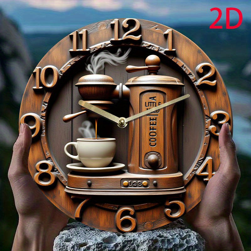 1pc Silent Non-Ticking Wall Clock - Modern Coffee Shop Decor with Espresso Machine Design, Battery-Powered (AA Not Included) - Acrylic Round Clock for Living Room, Kitchen, Cafe - Easy-to-Read Black Hands & Brown Face - Perfe
