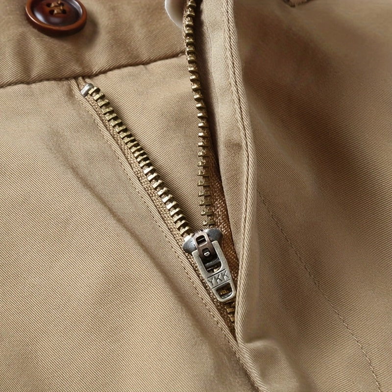 Men's Summer Micro-Elastic Casual Shorts - Four-Tenths Length, Olive Green, Mid-Rise Waist, Elastic Waistband, Side Pockets, Lightweight & Breathable for Casual Attire