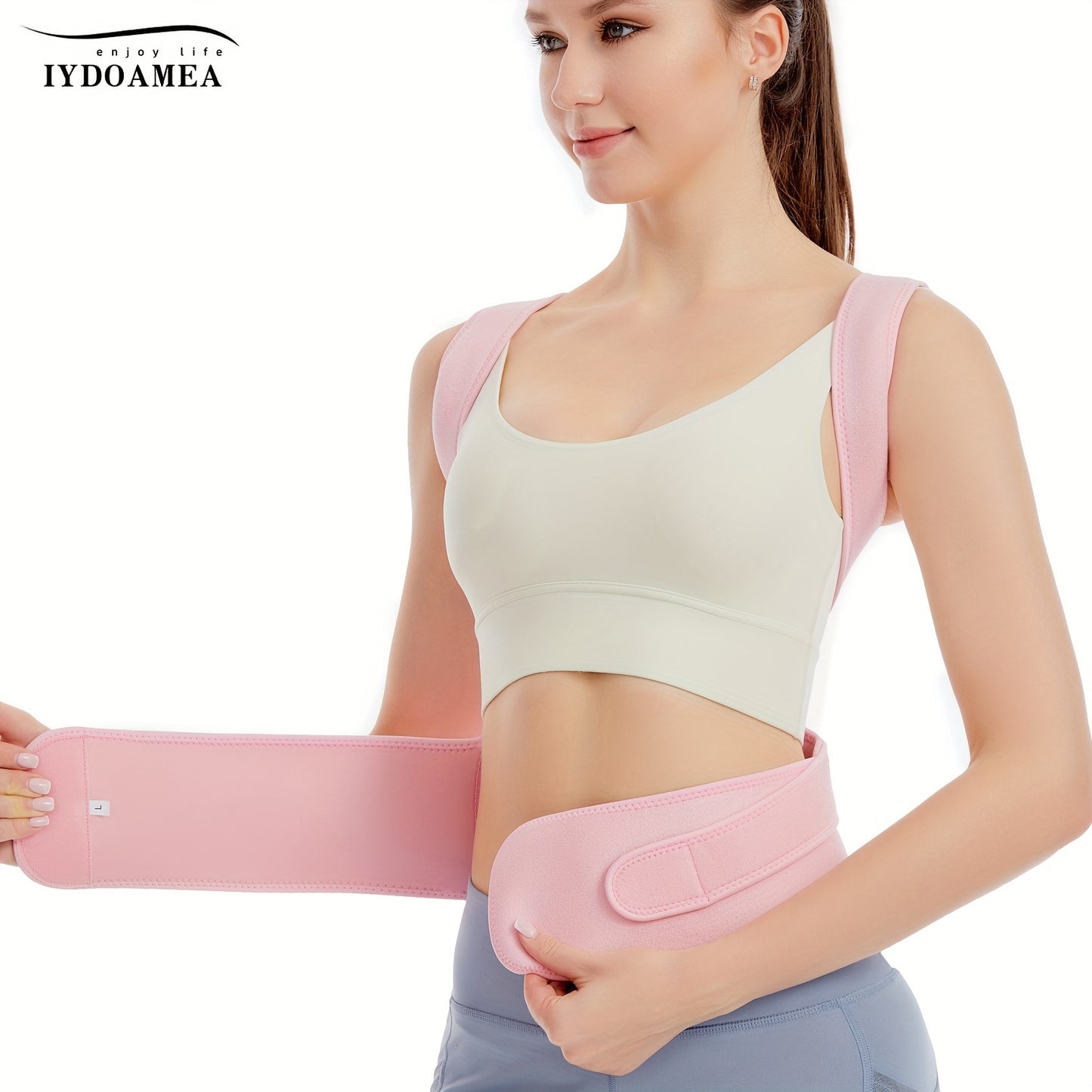 IYDOAMEA Women'S Posture Corrector - Adjustable Back Brace with Breathable Fabric, Ergonomic Design for Office, Travel, and Home Use, Pink, Comfortable & Durable, Sleek Design