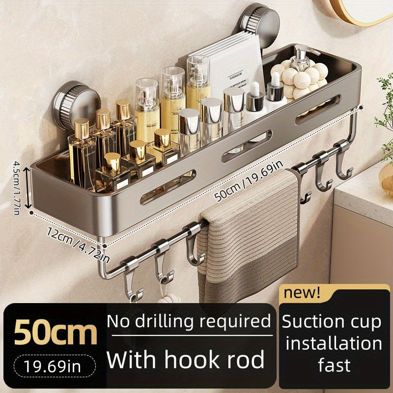 Simple to Install Suction Cup Shower Organizer - Heavy-Duty Rust-Resistant Plastic Wall-Mounted Floating Shelf with Sturdy Adhesive, Space-Saving Bathroom Storage for Shampoo, Soap & Toiletries, No Metal Pipes, Easy Assembly,