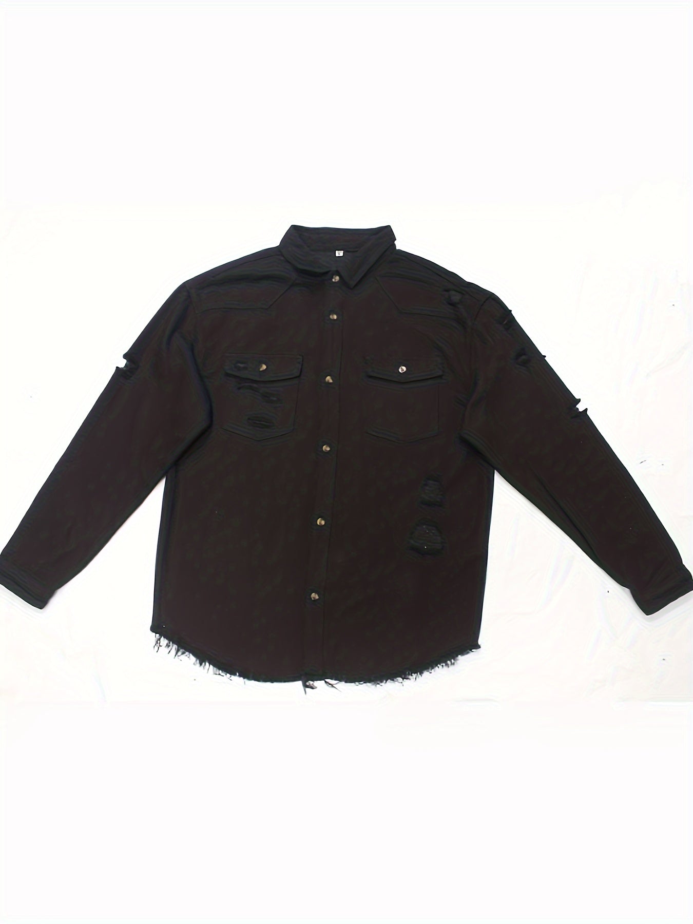 Men's Trendy Ripped Design Casual Button Up Long Sleeve Denim Shirt, Men's Clothes For Spring Summer Autumn, Tops For Men