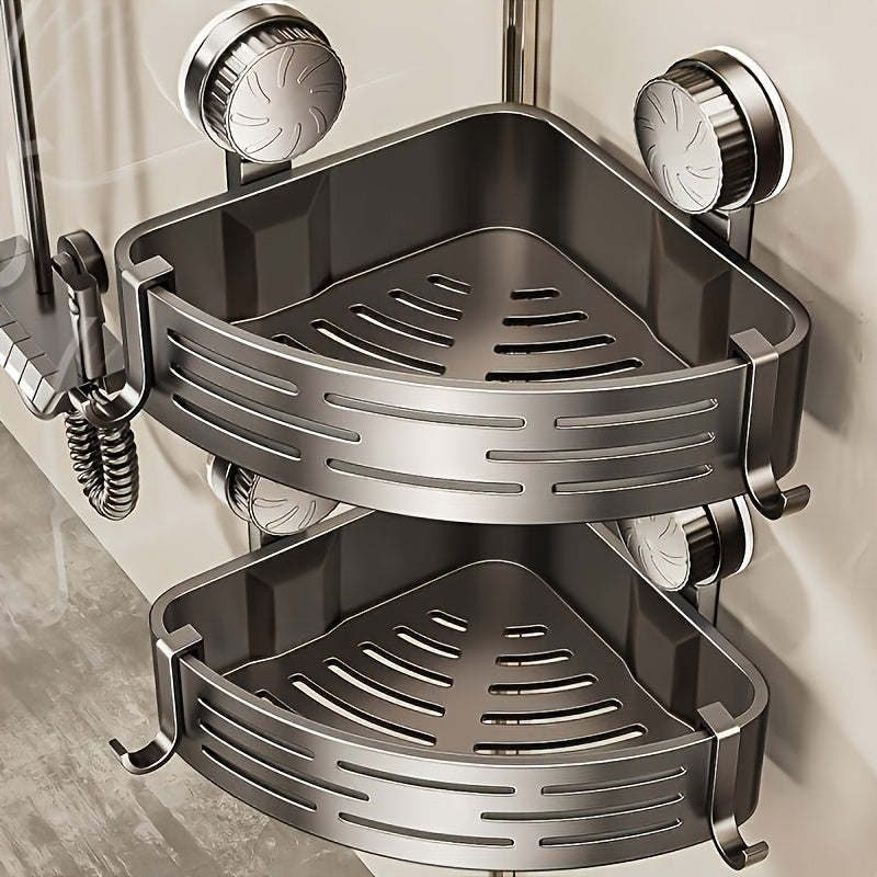 Space-Saving Suction Cup Bathroom Rack - No Drilling Required, Strong Triangular Shelf with Hooks, Suitable for Shower and Toilet Wall/Tiles, Multifunctional Storage Organizer, Available in 4 Seasons