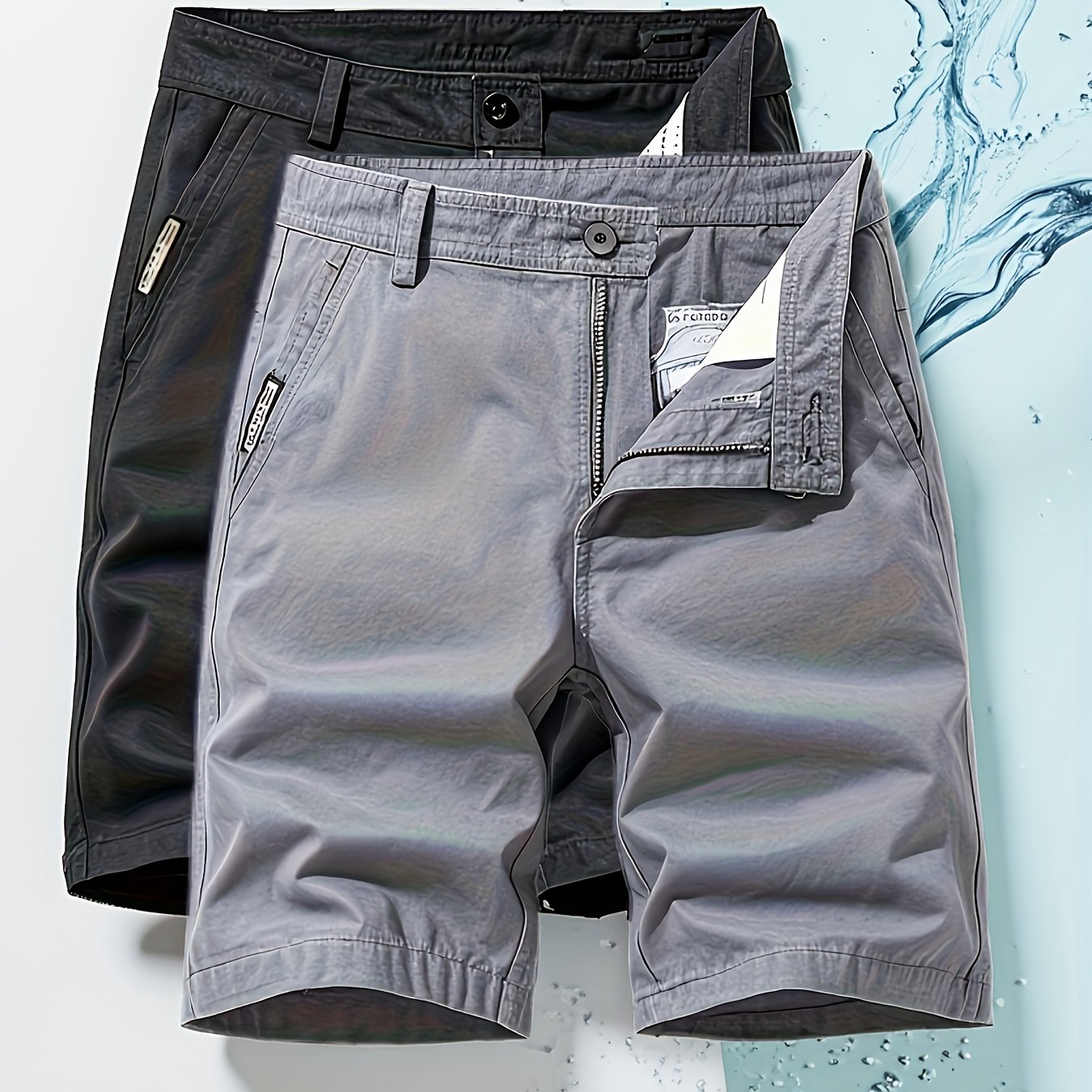 Two-Piece Set, Men's Solid Color Outdoor Casual Comfortable Breathable Multi-Pocket Cargo Shorts