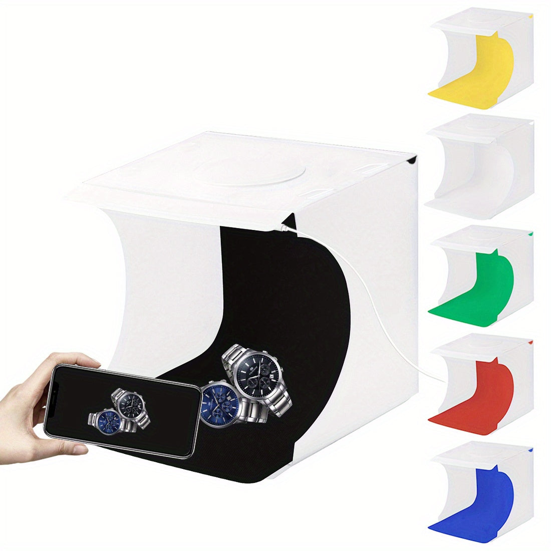 PULUZ Photo Light Box, Folding Portable Photography Shooting Light Tent Kit, Photo Studio 550LM Box, White Lighting Softbox With 1 LED Lights + 6 Color (Black/White/Orange/Red/Green/Blue) Backdrops Fabric For Product Display