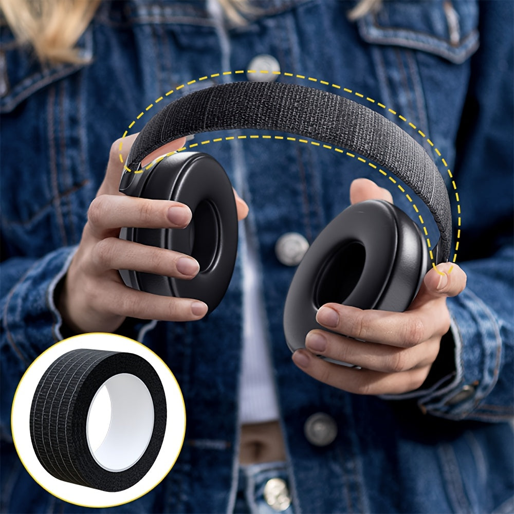 3-Pack Black Polyester Headphone Headband Protector Tape, Anti-Aging Peeling Repair Strip for Over-Ear Headsets, Durable Fiber Material, No Electronic Components
