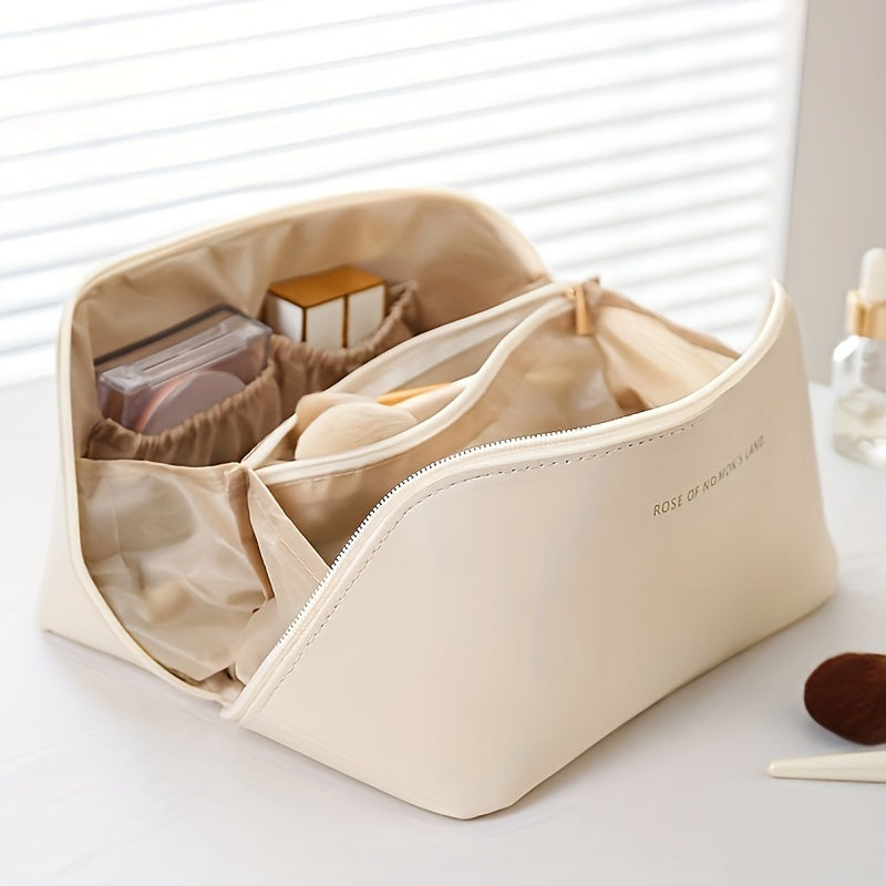 PU Makeup Bag With Large Capacity, Multi Functional Travel Storage Bag, Beauty Tools Makeup Box, Waterproof Women's Wash Bag Cosmetic Bag