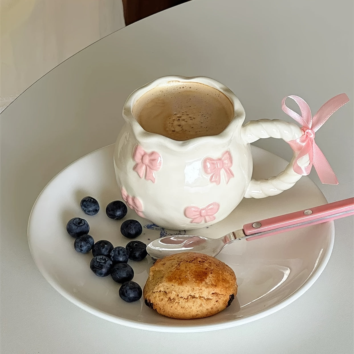 1pc Handmade Irregular Bow Ceramic Mug, 340ml, Geometric Pattern, Microwave Safe, Machine Washable, Reusable, Perfect for Home Kitchen, Dorm Breakfasts, Birthday, Christmas, Thanksgiving, Valentine's Day, Mother's Day, Gradua