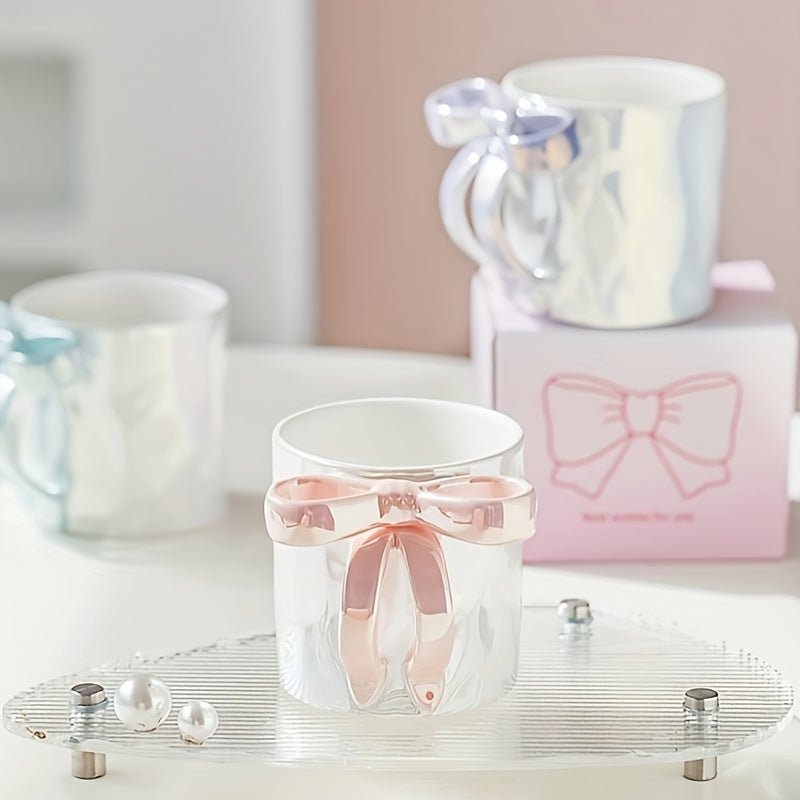 350ml Elegant Butterfly Bow Ceramic Coffee Mug, Hand Wash Only Multipurpose Cup, Reusable, Recyclable Gift Set for Adults for Christmas, Halloween, Thanksgiving, Valentine's Day