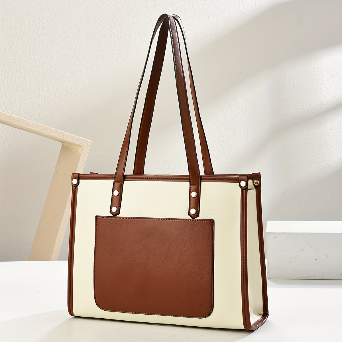 Women's Professional Handbag - Large Capacity Tote & Briefcase, Work Bag with Zipper Closure, Elegant Minimalist Purse for Office, Commute, Formal/Casual Events - Coffee Brown/Beige/Black, Formal Event Accessory, Quilted Patt