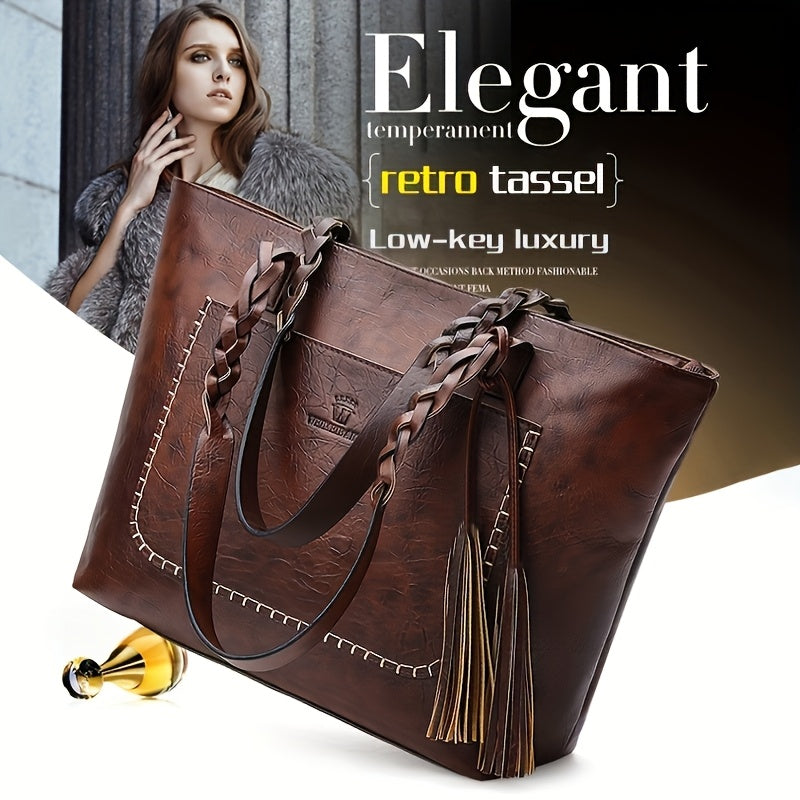 Women's Large Capacity Tote Bag - Elegant -like Handbag with Zipper Closure, Spacious Work Bag for Women, Available in Black/Brown/Red/ - Perfect for Office, Travel, Everyday Use, Sophisticated Design, Sturdy Handle Construct
