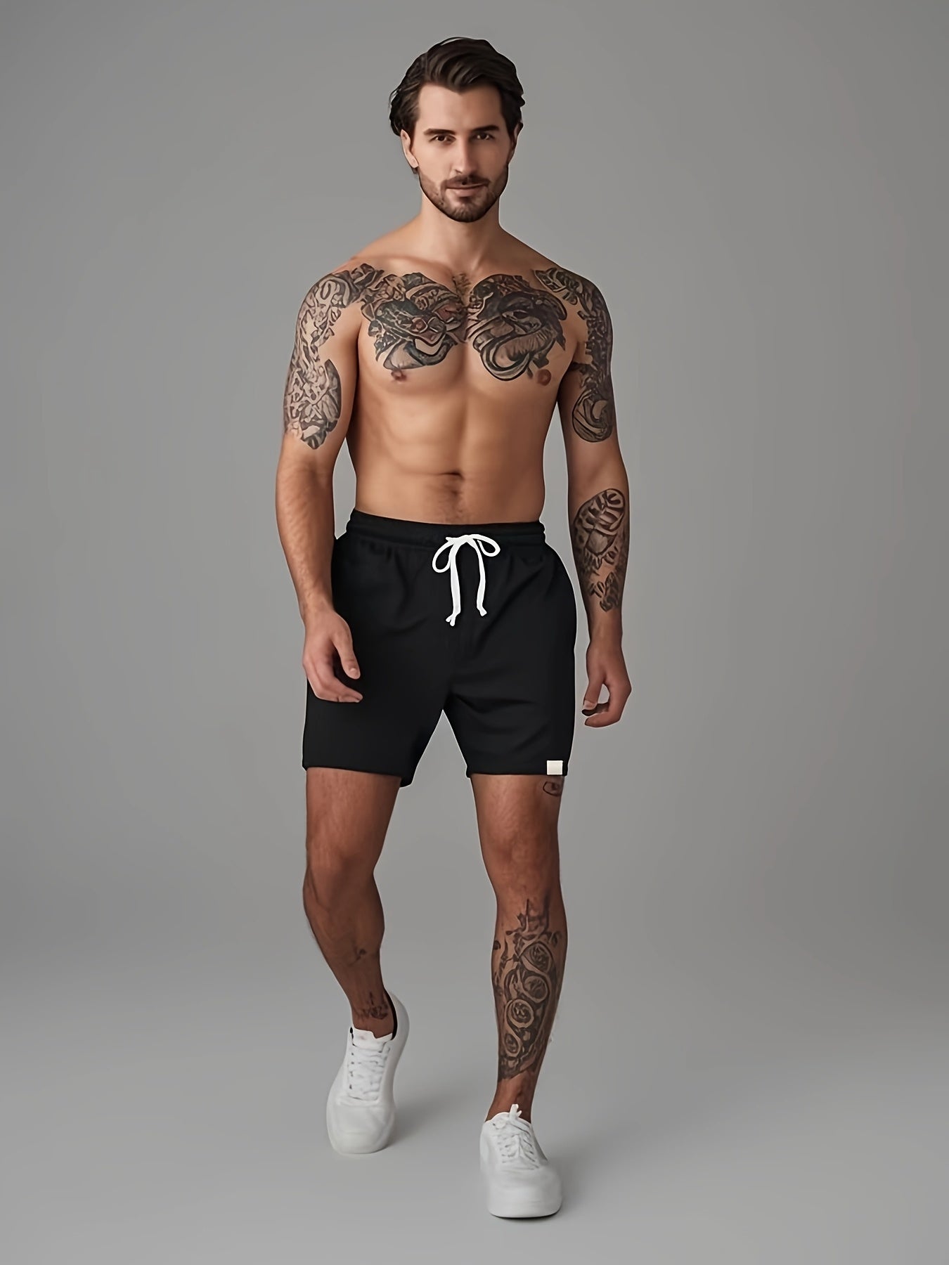Slim Fit Comfy Active Shorts, Men's Casual Slant Pocket Stretch Waist Drawstring Shorts For Summer Basketball Running