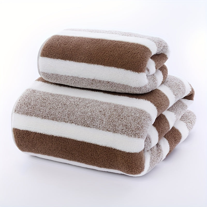 2pcs Striped Pattern Towels, Soft Hand Towel, Bath Towel, Quick Drying Absorbent Towels For Bathroom, Bathroom Supplies