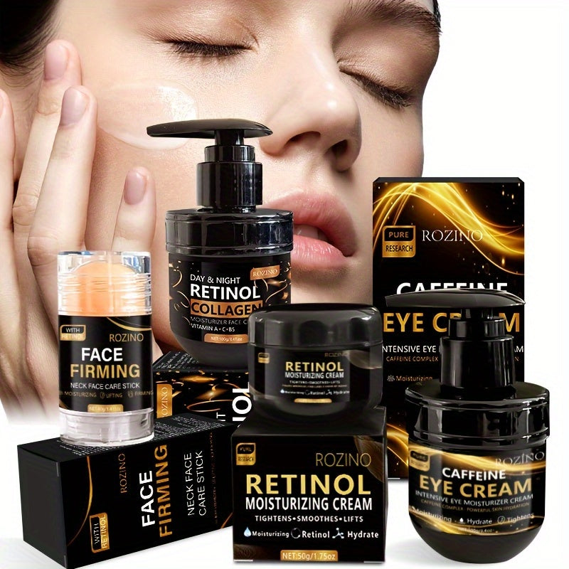 Instant 4pcs Retinol Skincare Set Firming, Moisturizing & Firming, Includes Caffeine Eye Cream, Face Cream, Moisturizing Cream, Facial and Neck Care Stick, farewell to dry, dullness, and sagging, instant touch Lift, deeply hy