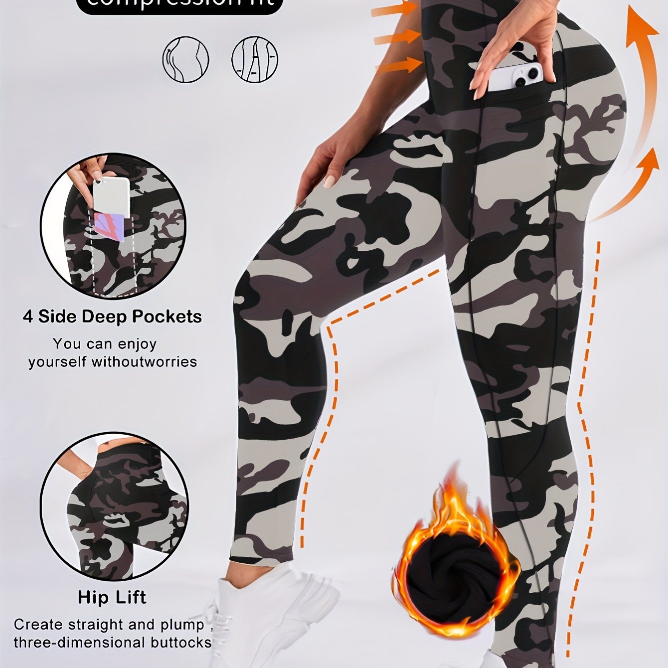 Women's Plus Size Fleece-Lined Yoga Pants with Side Pockets - Elegant, Stretchy & Warm for Fall/Winter, Elegant Special Project Style, Winter