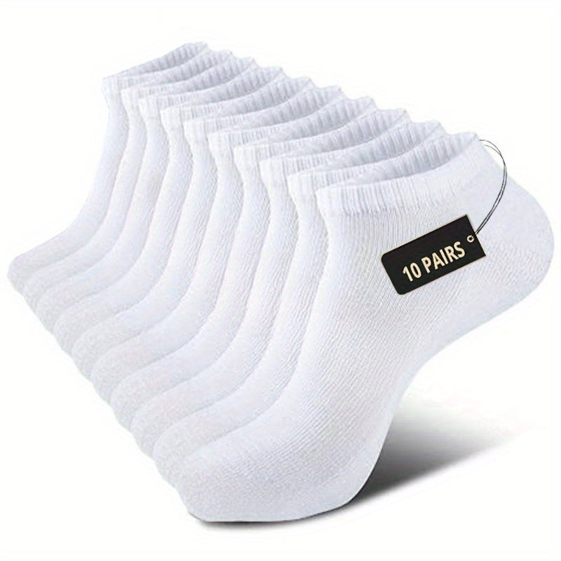 10 Pairs THCBME Men's Heavy-Duty Low-Cut Socks - Multi-Color Pack (White, Black, Grey, Beige) - Cushioned Comfort, Reinforced Toe & Heel, Elastic Arch - Bulk Discount for, Gym, Casual Attire - Durable Casual Socks