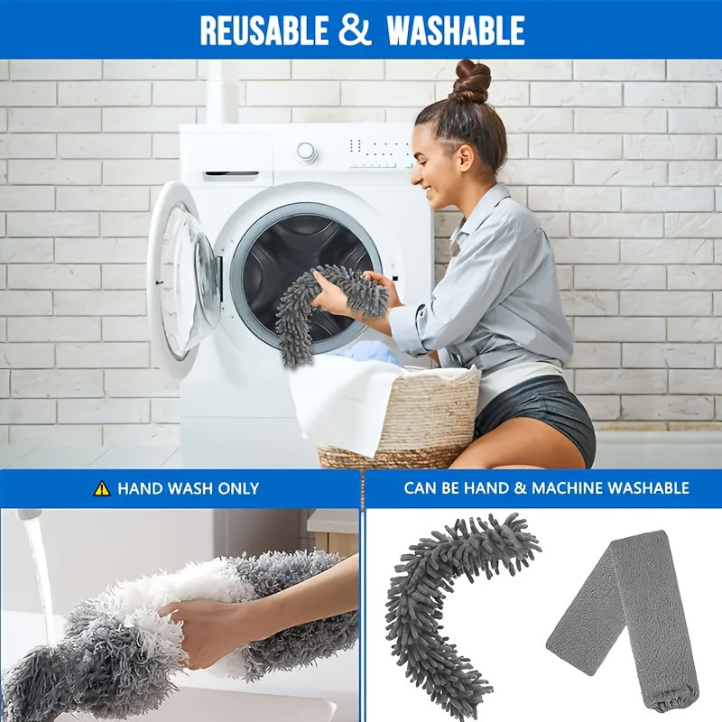 Microfiber Duster with 254.0 cm Telescopic Extension Pole Kit for High Ceilings, Cleaning Fan Spider Webs, Reusable and Washable Lightweight Ceiling Fan Nets, Blinds