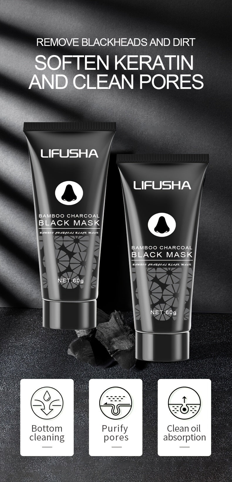 1/2pcs Bamboo Charcoal Peel Off Cleansing Mud Mask, Blackhead Cleansing, Pore Cleanser, Great For Oily Skin, Face Mask For Women And Men