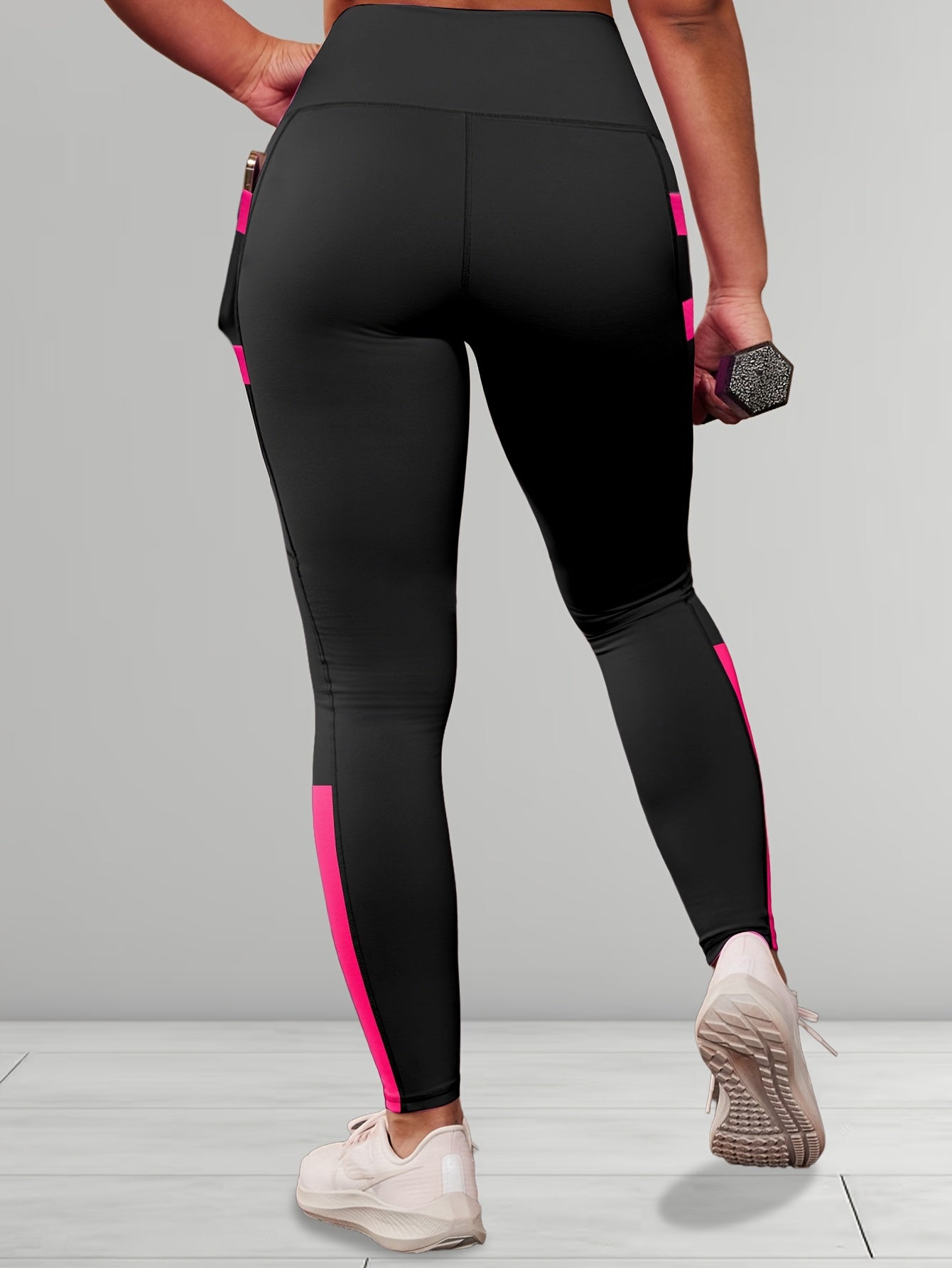 Plus Size Women's High-Waisted Tummy Control Yoga Leggings - 4-Way Stretch Workout Pants with 4 Side Pockets, Butt-Lifting Posture & All-Season Wear for Gym, Running, - Non-Sheer Opaque Fitness Pants (Black/Grey)