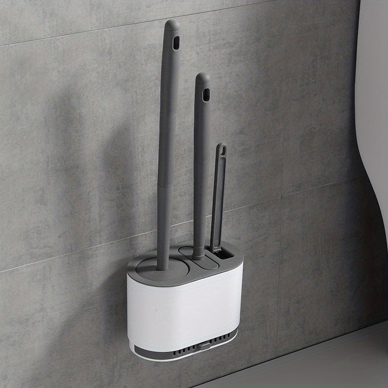 1pc No-Slip Silicone Toilet Brush Set with Long Handle and Soft Bristles for Easy and Quick Cleaning