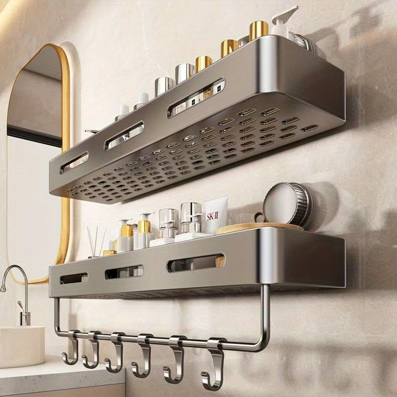 Simple to Install Suction Cup Shower Organizer - Heavy-Duty Rust-Resistant Plastic Wall-Mounted Floating Shelf with Sturdy Adhesive, Space-Saving Bathroom Storage for Shampoo, Soap & Toiletries, No Metal Pipes, Easy Assembly,