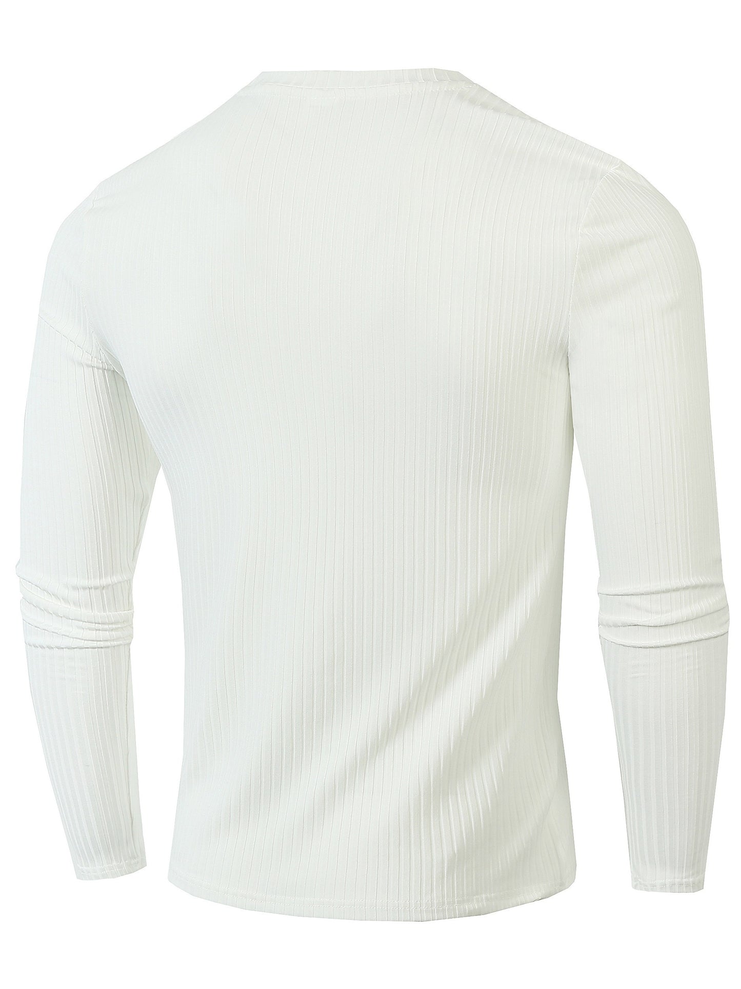 Ribbed Men's Casual Stretch Breathable Lightweight Long Sleeve Round Neck T-shirt For Spring Fall, Running Training