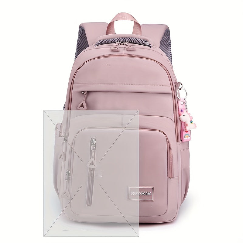 Large Capacity Double Shoulder Bag, Solid Color Fashion Casual Nylon Laptop Backpack with Adjustable Straps, Women's Stylish Versatile Cute Schoolbag