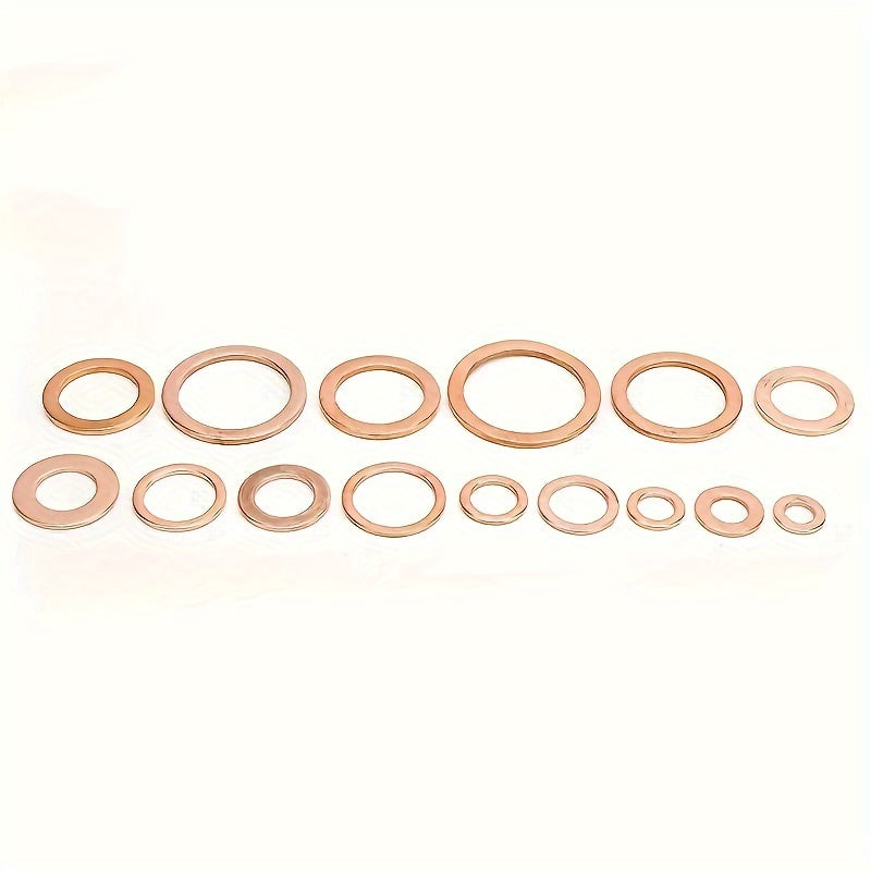 100pcs Copper Washer Gasket Nut And Bolt Set, Flat Ring Seal Assortment Kit With Box,/M5/M6//M8/M10/M12/M14 For Sump Plugs