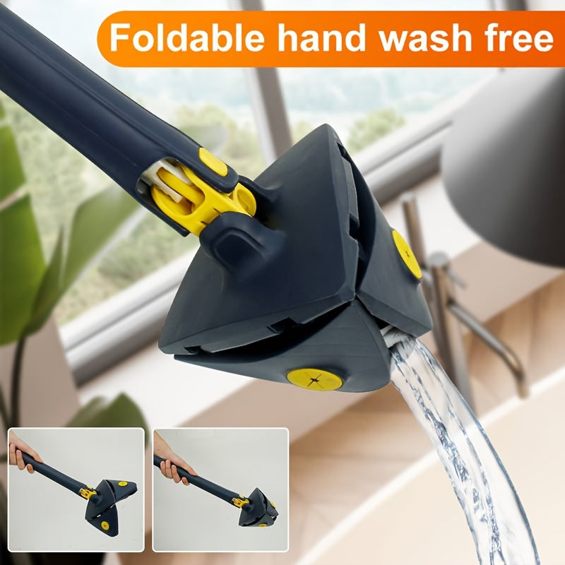 6pcs Triangle Wet and Dry Mop Set with 5 Microfiber Pads, 360° Rotating Stainless Steel Handle, Multi-Functional for Bathroom, Kitchen, Living Room - Ideal for Bathtub, Tile, Wall, and Glass Cleaning
