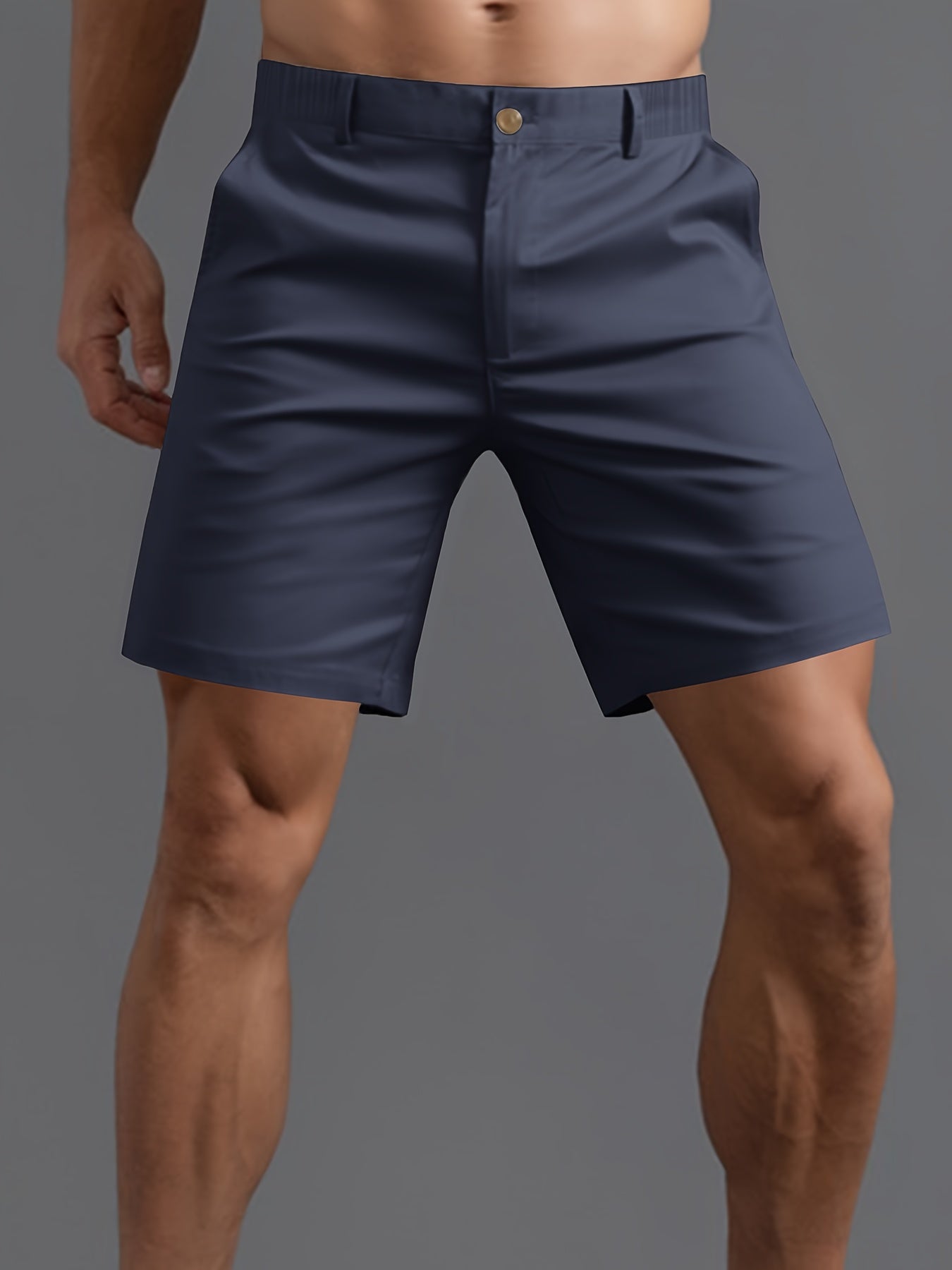 5pcs Men'S Fashion Solid Color Shorts, Woven, Simple, Straight Leg, Five-Inch, Versatile, Business Style, Street, Versatile, Beach Vacation, Travel, Outdoor, Casual, Sports, Zipper, Resin, Button, Half, Elastic, Belt, Casual