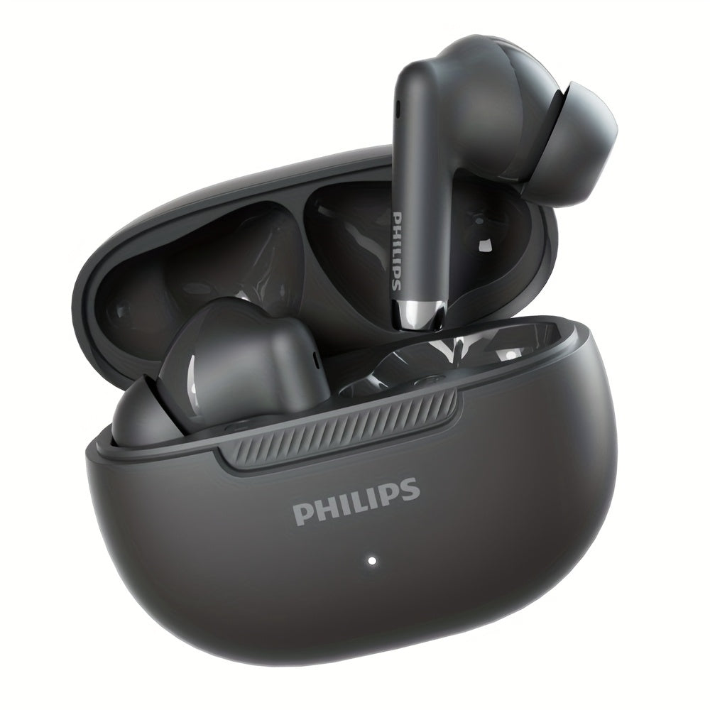 PHILIPS Wireless Black Eapphones Eurbuds Super endurance Headphones, Smooth curve border, Sophisticated and trendy, 320mAh Charging case TAT2020
