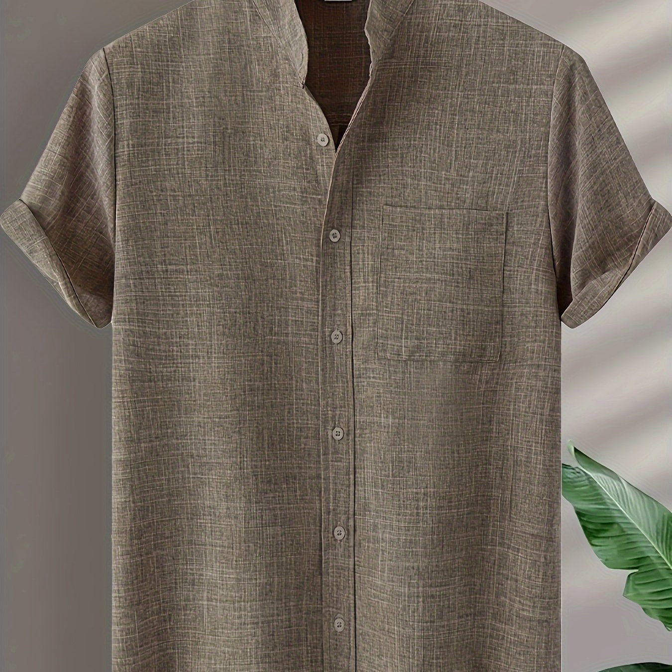 Solid Color Men's Short Sleeve Stand Collar Shirt, Men's Casual Button Up Shirt For Summer Outdoor