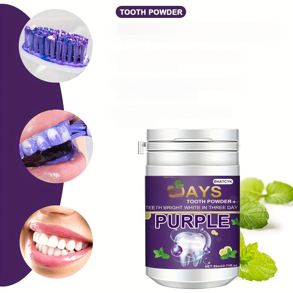 BHATCYK 3 Days Purple Teeth Whitening Powder, Fresh Mint Flavor, 80ml/2.71oz, Teeth Polishing and Deep Cleaning Powder for Brighter Smile, Suitable for Daily Use and Travel