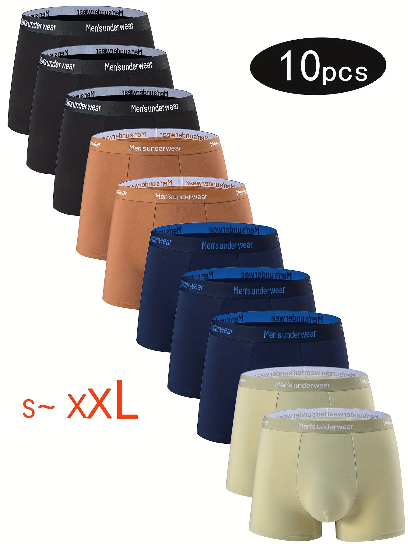 10pcs Men's Cotton Underwear, Casual Boxer Briefs, Breathable Comfort Stretch Sports Short Pants, Underwear for Men Boxers, Boxer Shorts for Men Personalised Gifts, Leisure Underwear, Casual Wear, Snug Fit, Stretchable Fabric
