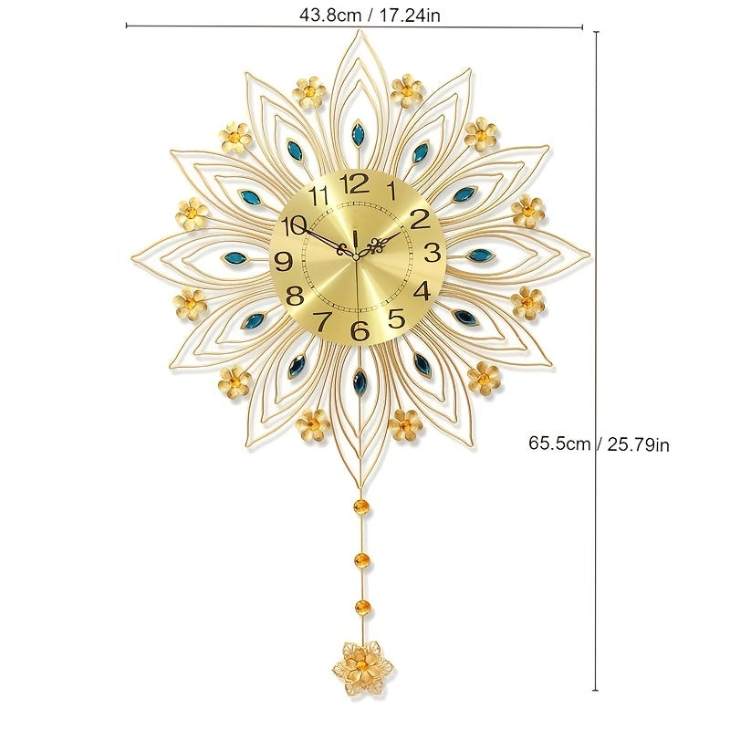 1pc Light Luxury Wall Clock, Fashion Living Room Hanging Wall Creative Clock, Golden European Clock Bedroom Decoration, Aesthetic Room Decor, Thanksgiving Christmas Decor (Without Battery, Bonus Mounting Nail)