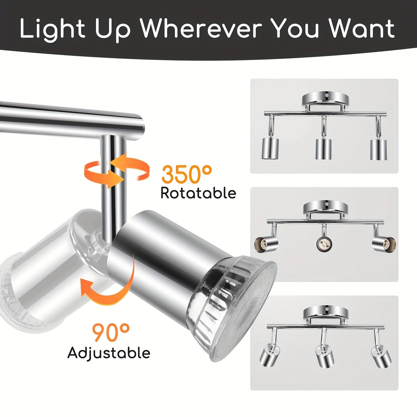 LED Ceiling Light Rotatable 3 Flame LED Spotlight Ceiling Spotlight Modern Ceiling Spotlight (Matte Nickel) for Kitchen, Living Room, Bedroom (Bulb Not Included), Task Lighting, Room Focal Point, Adjustable Downlight, Modern